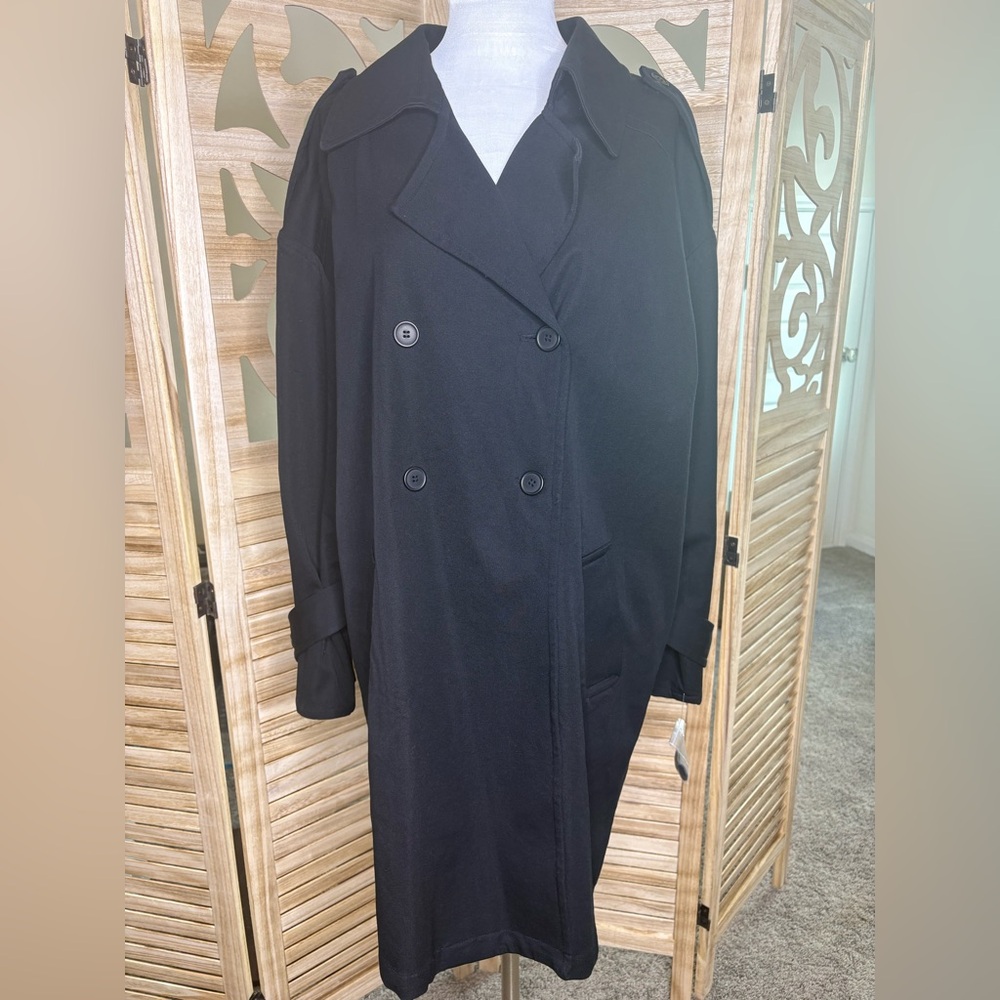 Something Navy Easy Oversize Trench in Black Size Medium New